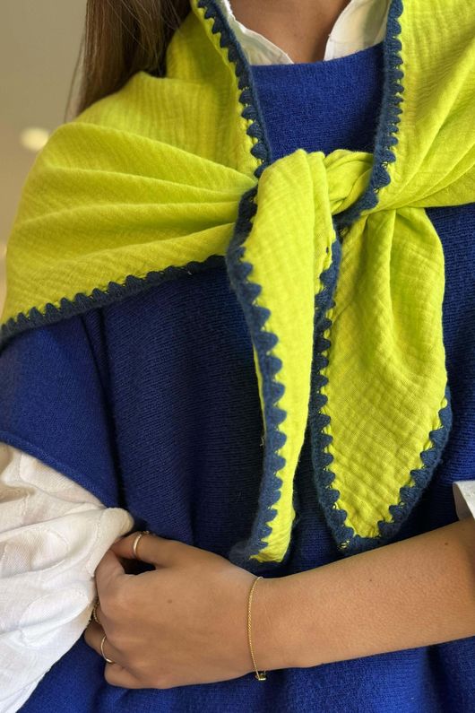 Pia Whipstitch Neckerchief Citronella & Navy